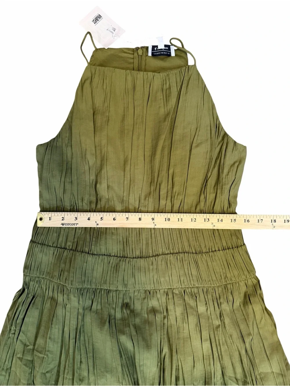 & Other Stories Olive Green Shirred‎ Sleeveless Midi Dress NWT Size 8